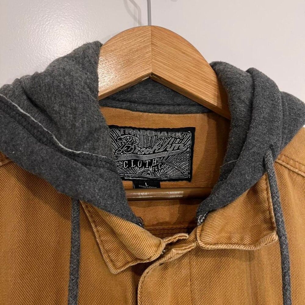 Vintage inspired Tan & Gray Denim Jacket with Hoodie 100% cotton - Picture 3 of 7